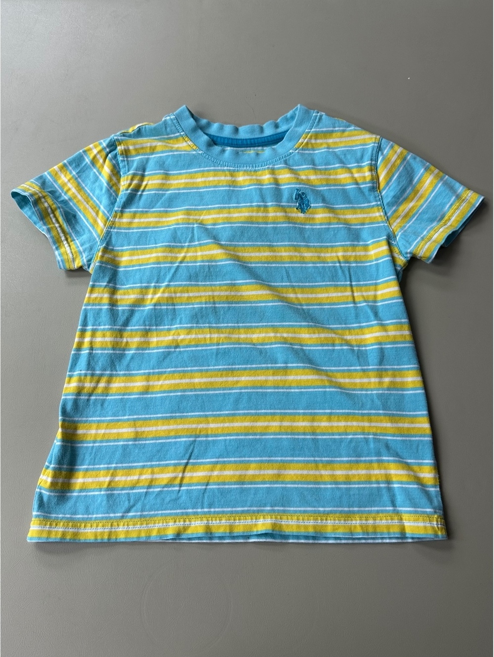 U.S. Polo Assn. Boys' Medium (8) Striped Blue and Yellow T-Shirt